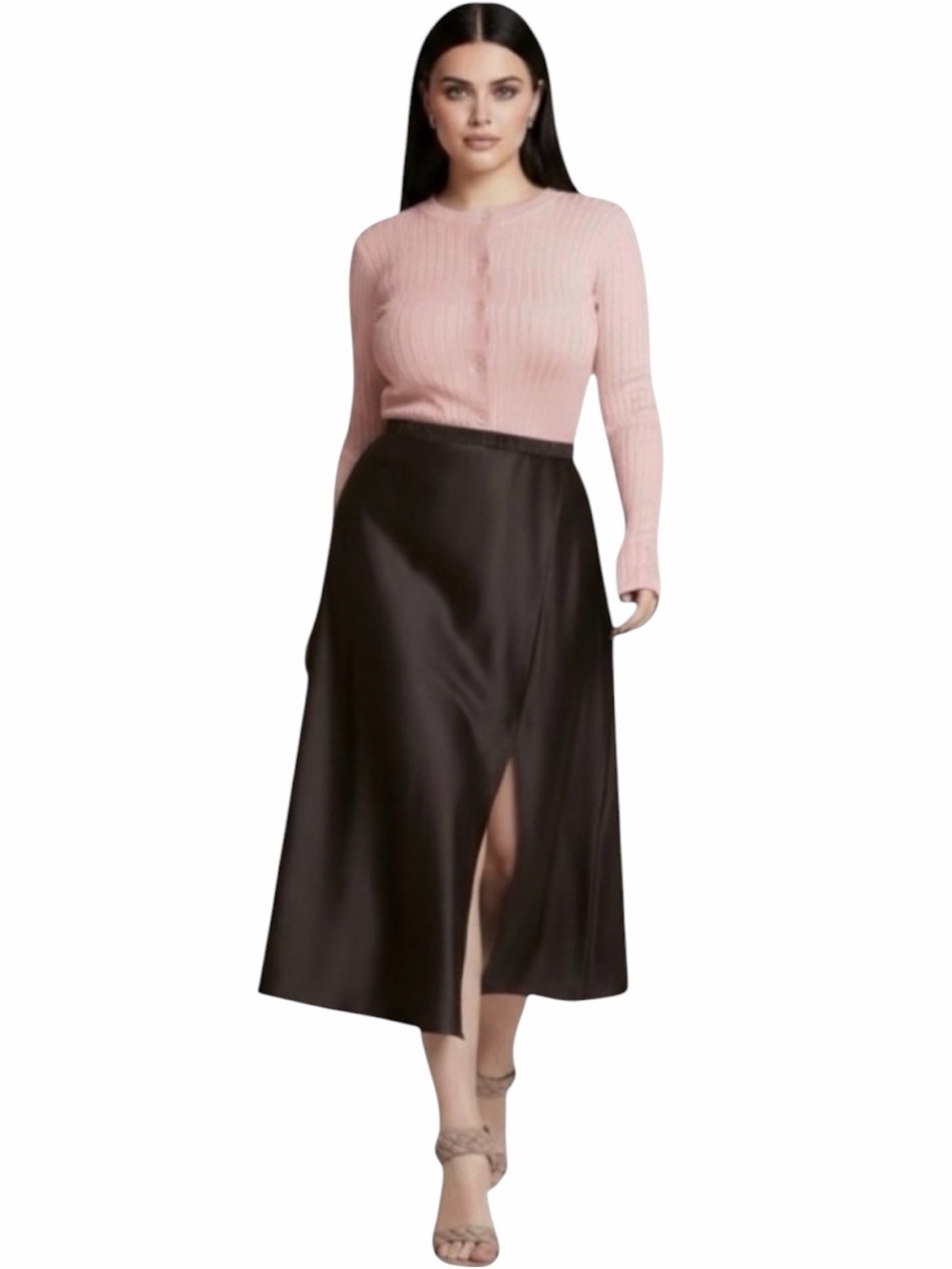 NWT 11 Honore Anita Slit Midi Skirt in Black Size 16